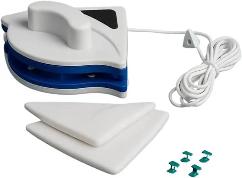 Limpador Magnético de Vidros Duplo – Limpeza rápida nas duas faces, segura e prática para janelas altas, Box, Espelho e Aquários – Com corda de segurança para limpeza externa.