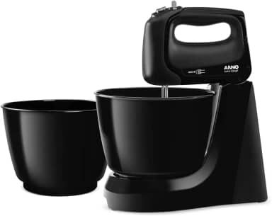 Batedeira Arno Mini Chef Portátil 400W com 2 Tigelas de 4 Litros 4 velocidades Função Pulsar Preta HM11 127v