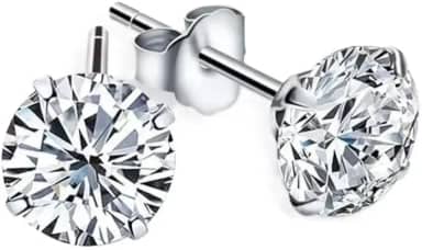 Par de Brincos Prata Masculino Redondos 10mm Estilo CR7 com Zirconia Cubica Original Brilho Eterno