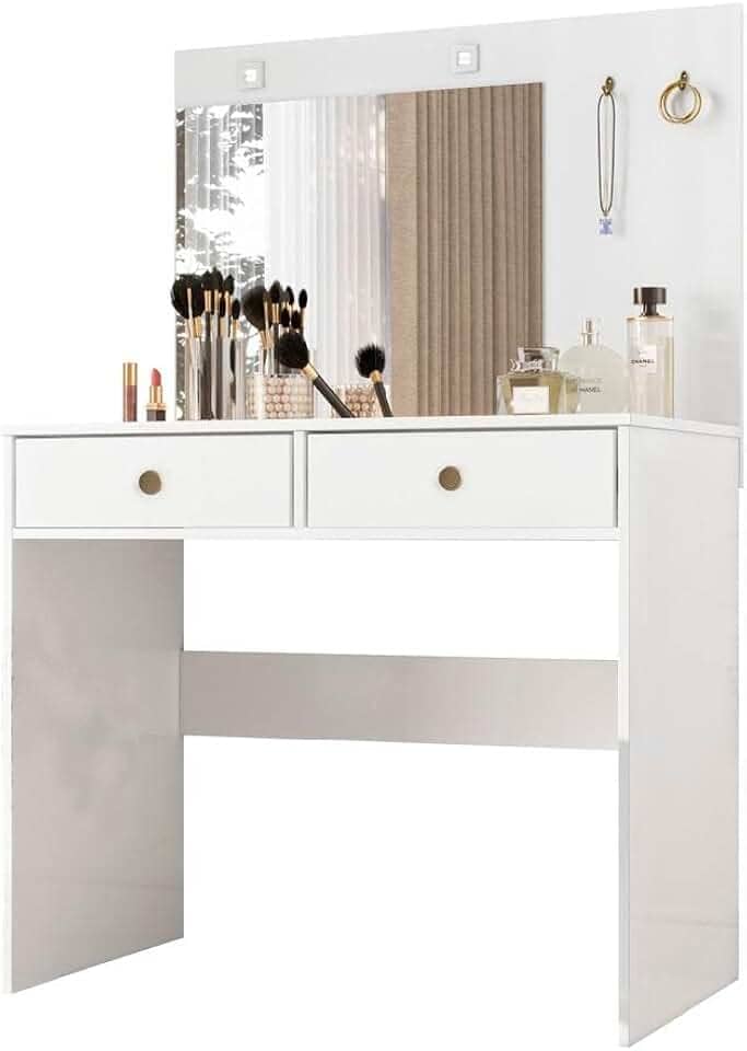 Penteadeira com Espelho Camarim LED 2 Gavetas Ideal Moval Branco