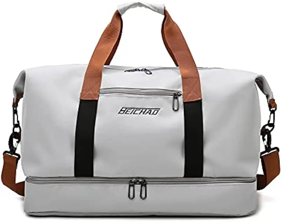 Bolsa de viagem portátil bolsa de bagagem de viagem de curta distância de grande capacidade leve separação seca e molhada bolsa de fitness esportiva (cinza claro)