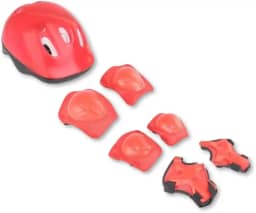 Kit de Proteção Infantil 7 Peças Vermelho – Capacete, Joelheiras, Cotoveleiras e Luvas para Bike, Patins e Skate