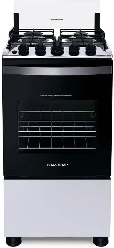 Fogão Brastemp 4 Bocas Branco com Duas Prateleiras com Alturas Ajustáveis - BFO4NBB Bivolt