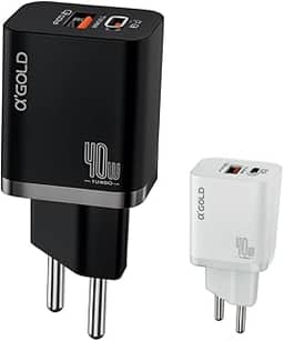 Carregador Ultra Rápido 40W – Carregamento Turbo, Seguro e Potente com Duas Entradas USB-C e USB-A para Smartphones, Tablets e Outros Dispositivos