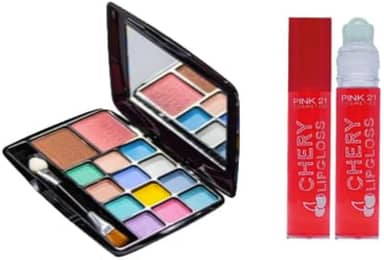 Maquiagem Feminina, Paleta de Sombras 12 cores, 2 blush, Espeljo Pincel e Brilho Labial, Maquiagem Juvenil, Adolescentes, Infantil, Adultos.