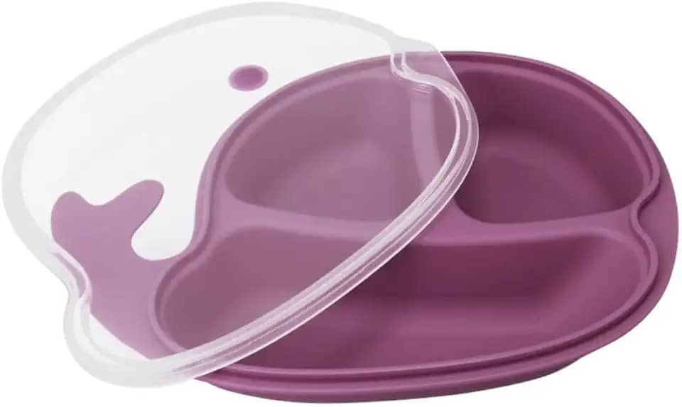 Prato Infantil Baleia Colors Rose Clingo com Divisórias e Tampa – Antiderrapante, Seguro, Prático e Ideal para Bebês e Crianças