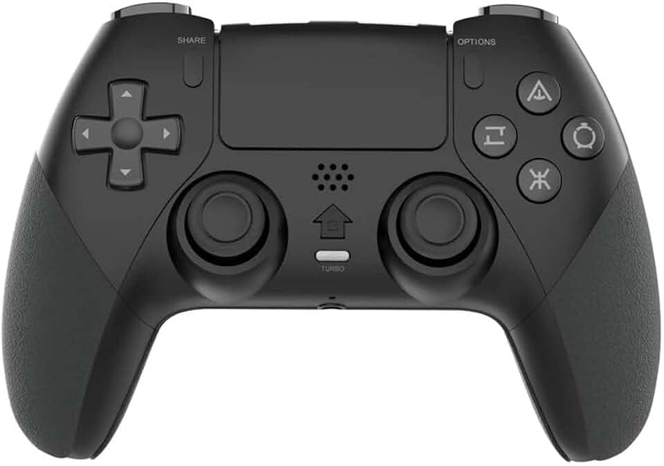 Controle de jogo sem fio para PS4/PC/Android/iOS, gamepad Bluetooth com Turbo, vibração dupla, movimento de 6 eixos, programação macro, bateria de longa duração, compatível com jogos PS4 no PS5 (preto