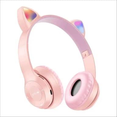 LOBOY Fone Ouvido Bluetooth Led Gatinho Infantil Gato Recarregável - (Rosa)(LOBOY-GT558)