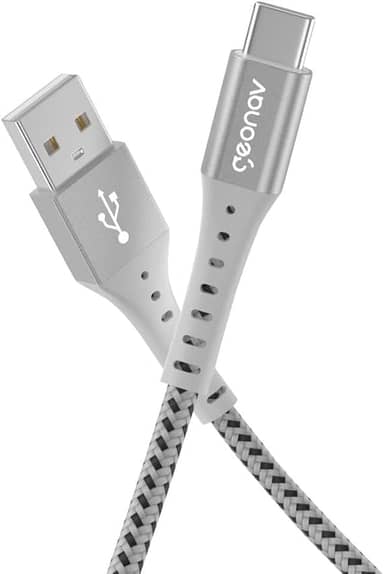 Geonav Cabo USB-A para USB-C, 1.2 metros, nylon trançado, resiste até 10 mil dobras, carregamento rápido (até 40 W) e tranferência de dados (480 Mbps), ESC05WT, branco
