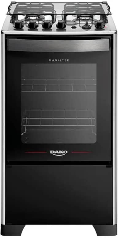 Fogão 4 Bocas Dako Magister Grill Preto com Mesa Inox Bivolt - Preto