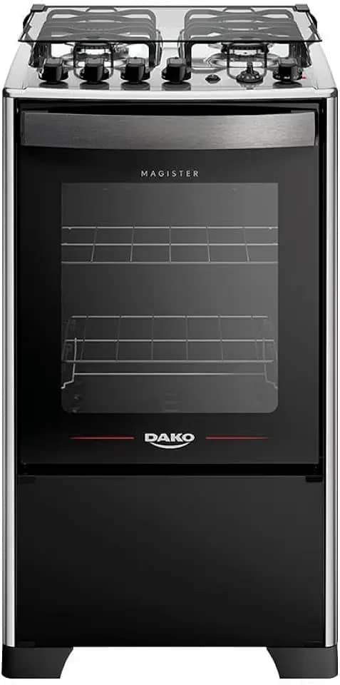 Fogão 4 Bocas Dako Magister Grill Preto com Mesa Inox Bivolt - Preto