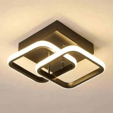 Luminária Lustre De Teto Led Quadrado Bivolt Banheiro Escritório Quarto Preta Luz Quente e Fria 3 modos Plafon 18 a 40w (Metal Preto)