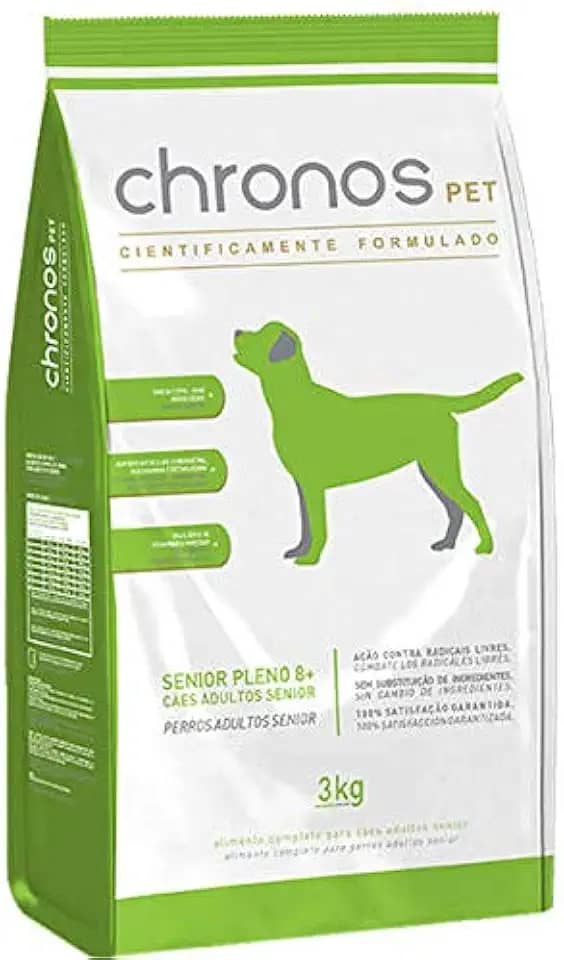 Chronos Ração Pet Cães Super Premium Senior Pleno 8+ 3Kg Raça Idosos Sabor Frango