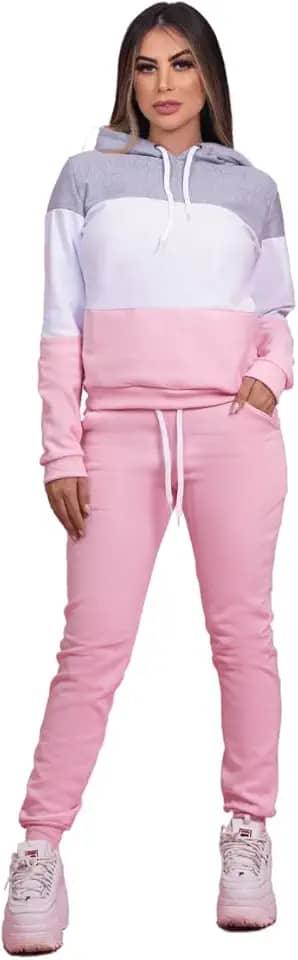 Moletom Feminino Conjunto Blusa e Calça Flanelado Inverno