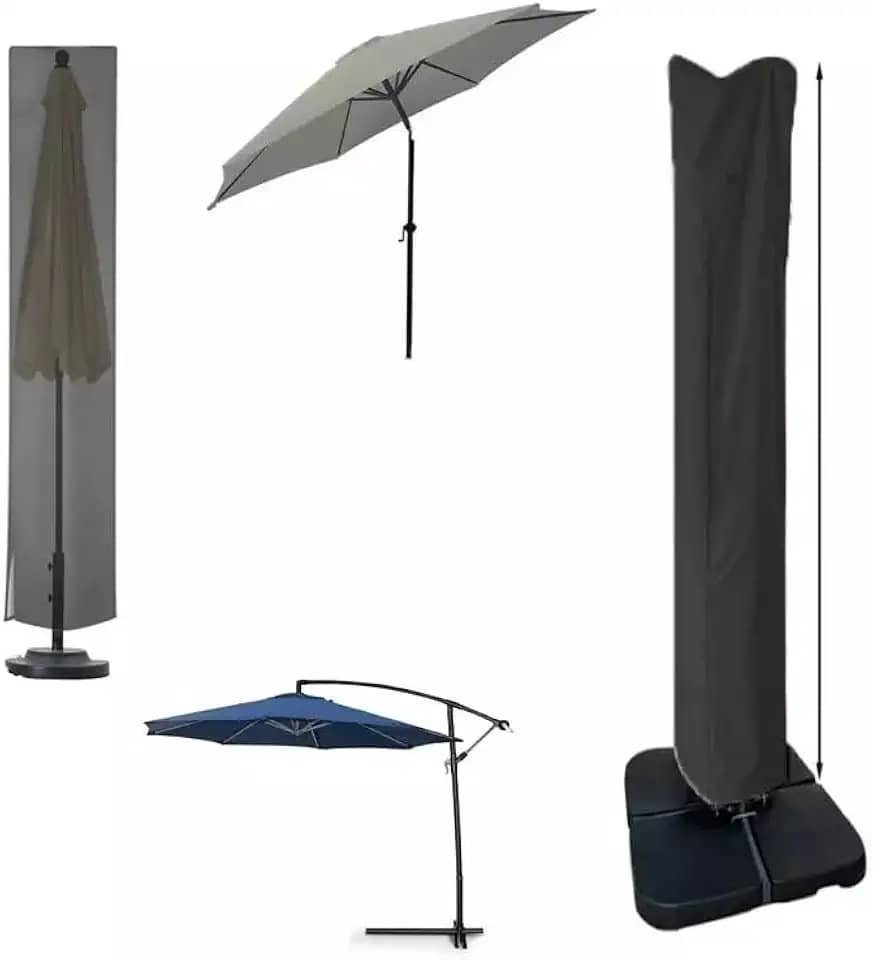 Capa Protetora para Ombrelone com Zíper, Impermeável, Nylon Poliéster, Preta para Ombrelones Centrais, Laterais e Grandes