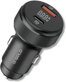 Carregador Veicular Turbo A’GOLD 60W 9.1A – Carregamento Rápido PD QC 3.0 com Display LED, USB + Tipo-C, Carregador Celular