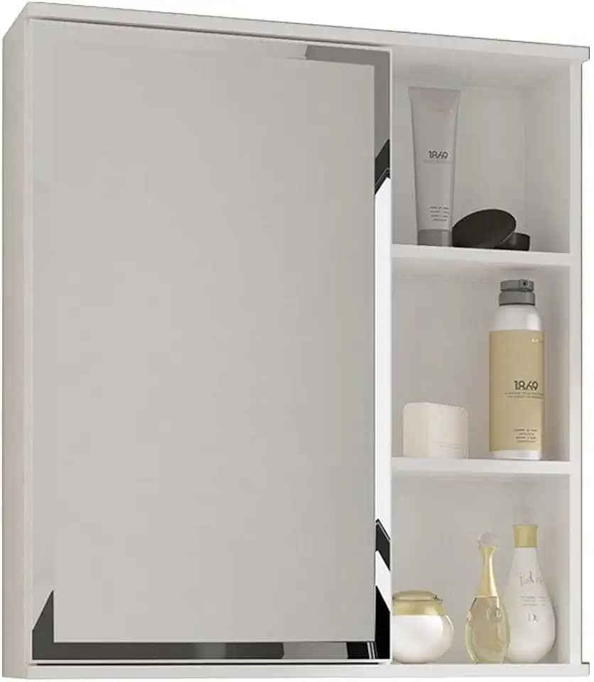 Espelheira para Banheiro 1 Porta e Prateleiras Treviso MGM Móveis Branco