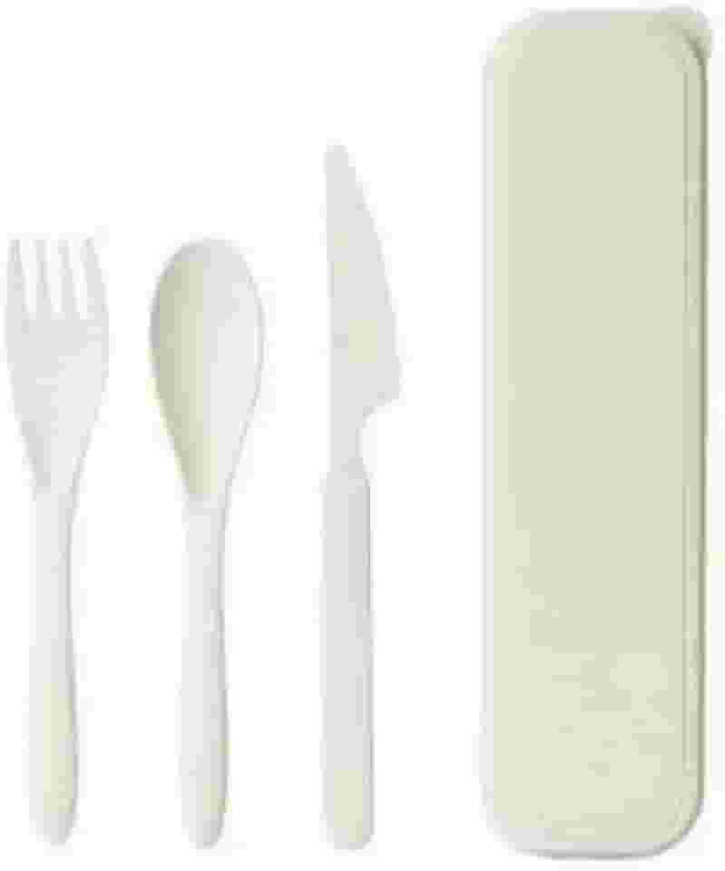 Kit Talheres Reutilizáveis com Estojo Feito com Fibra de Palha de Trigo Biodegradável Ideal Levar na Bolsa, Jogo de Talheres Infantil, PREMIUM (Off White)