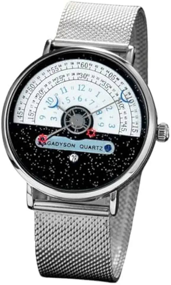 Relógio Masculino "Cosmic Iron" em Aço Inoxidável com Visor de Vidro Temperado 40mm, Pulseira 23cm – Movimento de Quartzo, Calendário e Estilo Futurista – Acompanha Caixa Premium