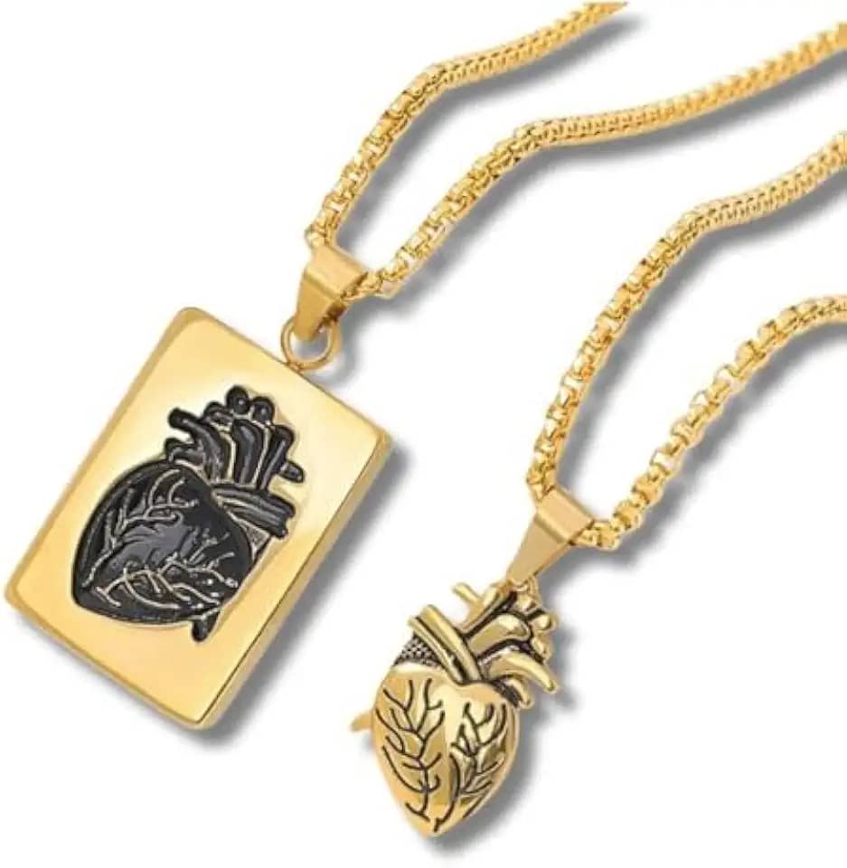 Conjunto Corrente Casal Unissex 'Heart of Gold' – 2 Peças, Pingentes Complementares, Aço Inoxidável, Amor e Conexão – Acompanha Bolsa de Veludo
