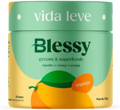 Blessy Brasil Greens - Suplemento Detox Alimentar - Sabor Manga - promove o desinchaço corporal, ajuda na eliminação de toxinas e oferece uma sensação diária de leveza e bem-estar