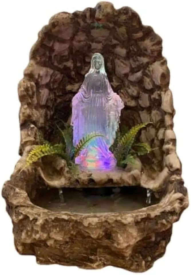 Fonte de água NSra das Graças iluminada gruta cascata