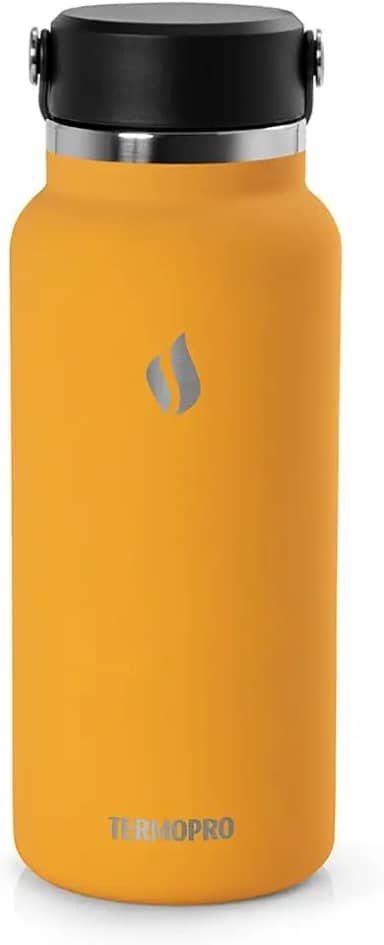 TERMOPRO Squeeze Térmico Circinus 1 Litro Laranja Garrafa Térmica com Alça Ergonômica Conserva Bebidas Quentes por 6h e Frias por 12h Aço Inox com Acabamento Fosco Premium