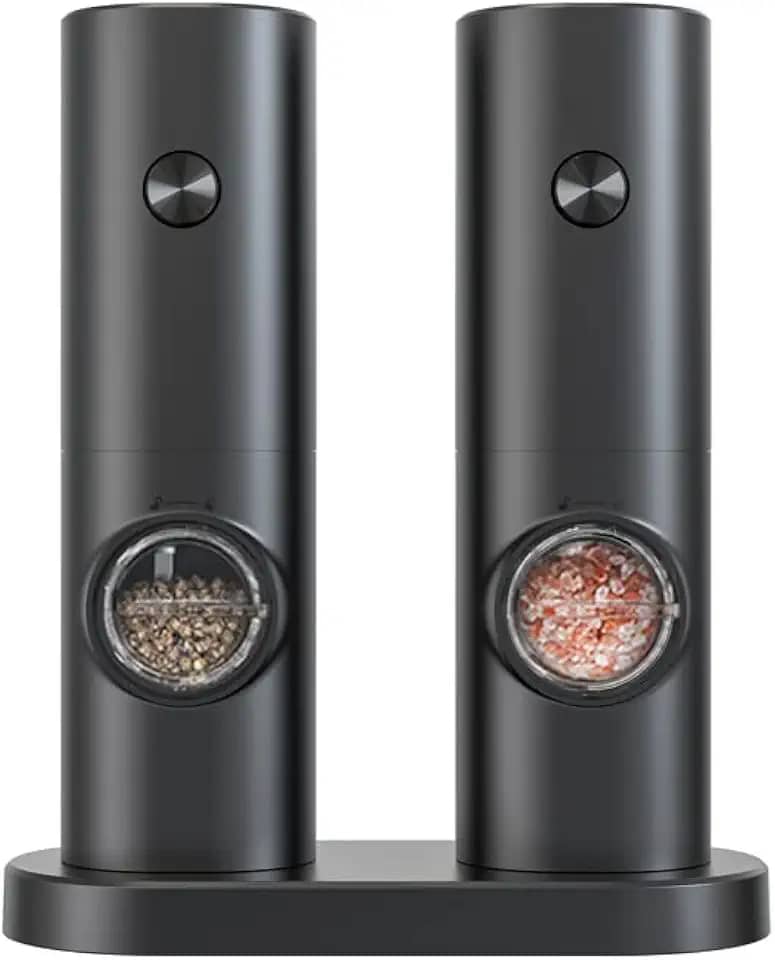 Conjunto Moedor Elétrico de Sal Pimenta Moedor de Sal Pimenta Automático Com Recipiente de 70 ml Luz Led Operação Com Uma Mão Para Churrasco na Cozinha a Pilha Premium(Pacote com 2)