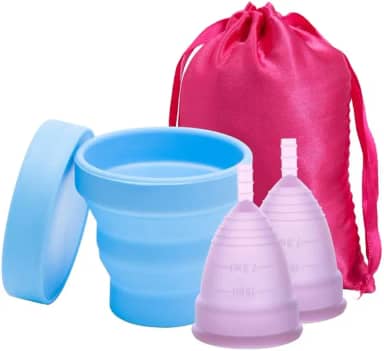 Kit 2 Copos Coletor Menstrual FURUIZE Tamanho L (médio) e S (Pequeno) + 1 Copo Esterilizador .