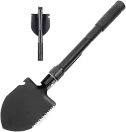 Mini Pá Sobrevivência Multifuncional dobrável de Aço Carbono Portátil com Bússola e Bolsa de nylon Para Camping Jardinagem (Preto)