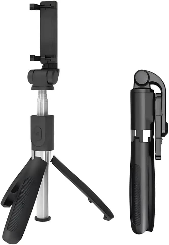 Bastão Tripé Selfie Stick 3 em 1 Dobrável 360° com Controle Remoto Bluetooth – Pau de Selfie + Mini Tripé + Disparador para Celular iPhone Android Câmera