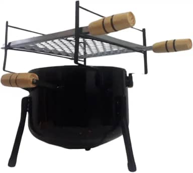 CHURRASQUEIRA A CARVÃO REDONDA DE MESA COMPLETA COM GRELHA PRÁTICA PORTÁTIL