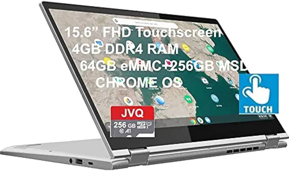 Lenovo Notebook Chromebook 2 em 1 2022 C340 15,6' FHD Touchscreen, Intel i3 CPU (até 3,4 GHz), 4 GB RAM, 320 GB de espaço (64 GB eMMC+256 GB MSD), USB-C, Wi-Fi, Bluetooth, webcam, Chrome OS+JVQ MP