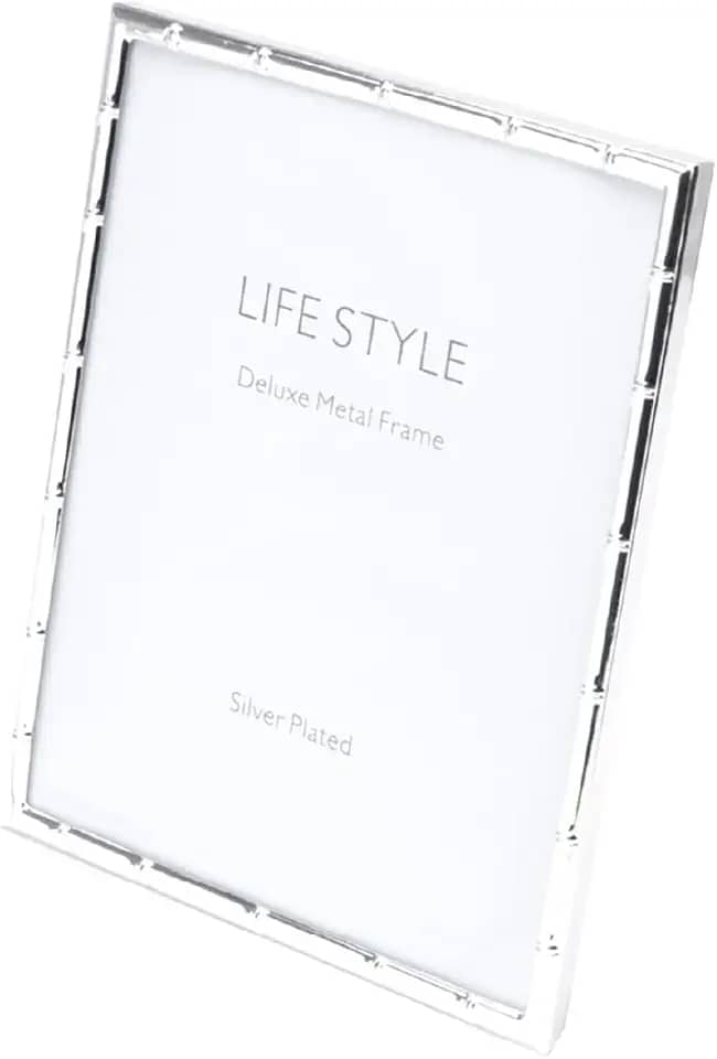 WOLFF Porta-Retrato de Aço Bambu Prata 10cm x 15cm - Enxoval - Casamento - Decoração - Álbum de Fotos - Enfeites - Moldura Elegante Para Mesa e Parede