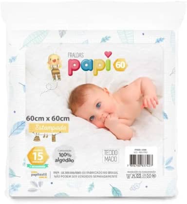 Fralda de Pano Tecido Duplo Rosa 60x60Cm Kit com 05 Un Papi Linha Premium M5 Armarinhos (Menino)