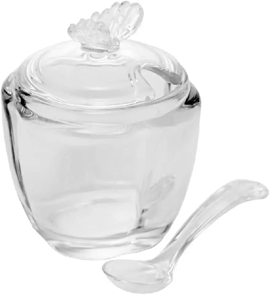 Açucareiro de Vidro com Colher Butterfly 8,5cm x 8,5cm x 11cm - Wolff