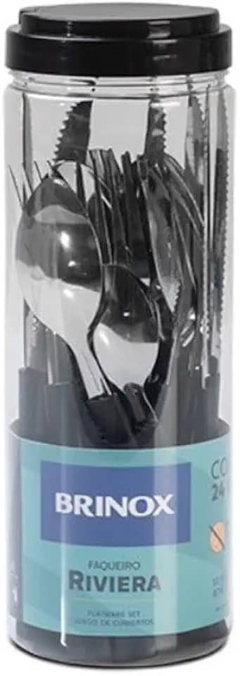 Brinox - Faqueiro 24 Peças em Aço Inox Riviera com Pote de Plástico - Preto