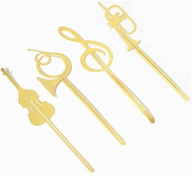 4 marcadores de página de metal para instrumento musical, marcador de página dourado vazado, presente ideal para leitores, escritores, professores, adultos e crianças