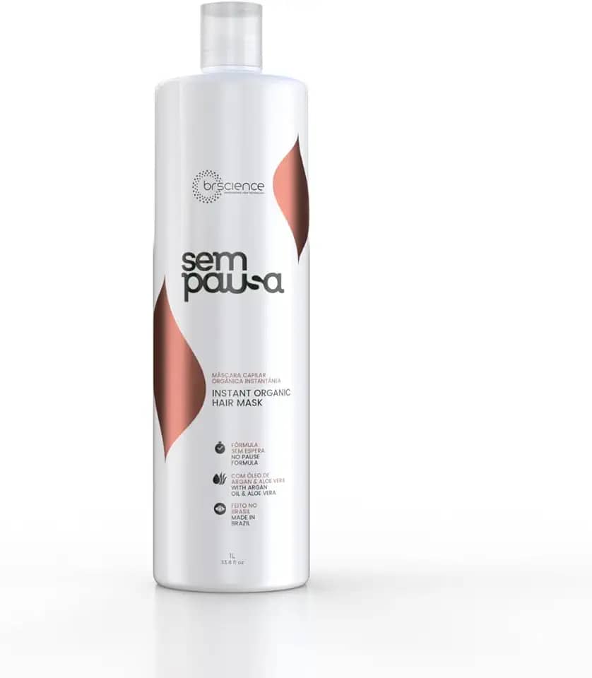 Máscara Alisadora Orgânica Sem Pausa Brscience 1L - Alisamento em 15 Minutos - Tratamento Disciplinante, Sem Formol, para Todos os Tipos de Cabelos - Ação Imediata, Dermatologicamente Testada, Hidratação e Brilho