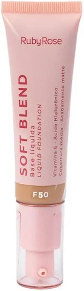 Base Líquida Soft Blend Ruby Rose Matte Média Cobertura Efeito Aveludado (F50, 30g)