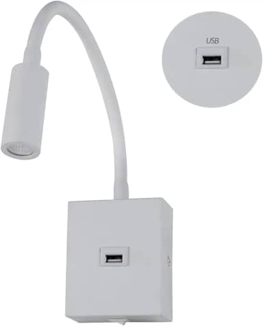 Arandela Luminária Leitura de Cabeceira Cama Branco 3000k Haste Flexível Quarto Led 3w Usb Com Interruptor
