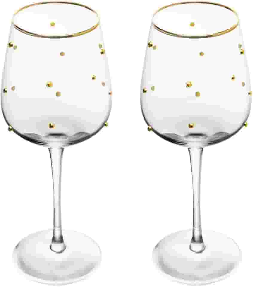 WOLFF - Conjunto 2 Taças para Vinho Balls Fio de Ouro 350ml Vidro