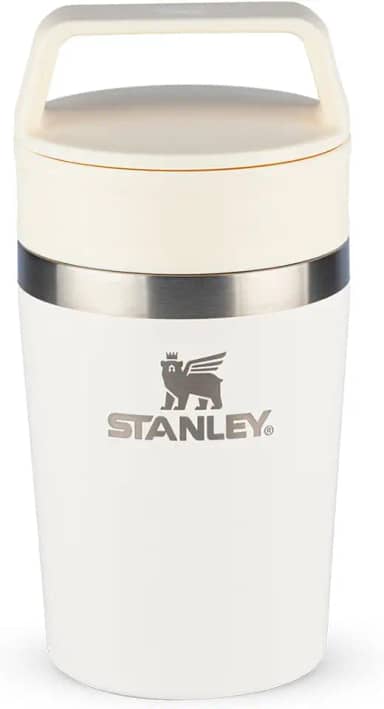 Stanley - Copo de Café Térmico, Caneca de Viagem Café Go com Tampa de Duas Partes Para Beber e Alça de Transporte, Garrafa Térmica de Aço Inoxidável, 236 ml, Cream