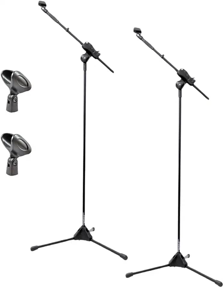 Ibox Kit 2 Pedestais de Microfone com Suporte Cachimbo, Tripé Ajustável, Preto (Mic Sem Fio)