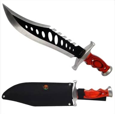 Faca Tática Militar Artesanal, Lâmina Serrilhada em Aço 440, com Bainha de Couro