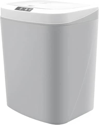 Lixeira Automatica com Sensor, Lixeira Inteligente com Sensor Infravermelho, Lixeira sem Contato para Sala de Estar, Cozinha, Banheiro, Escritório, Quarto, Locais Comerciais, 16L, Cinza com Branco