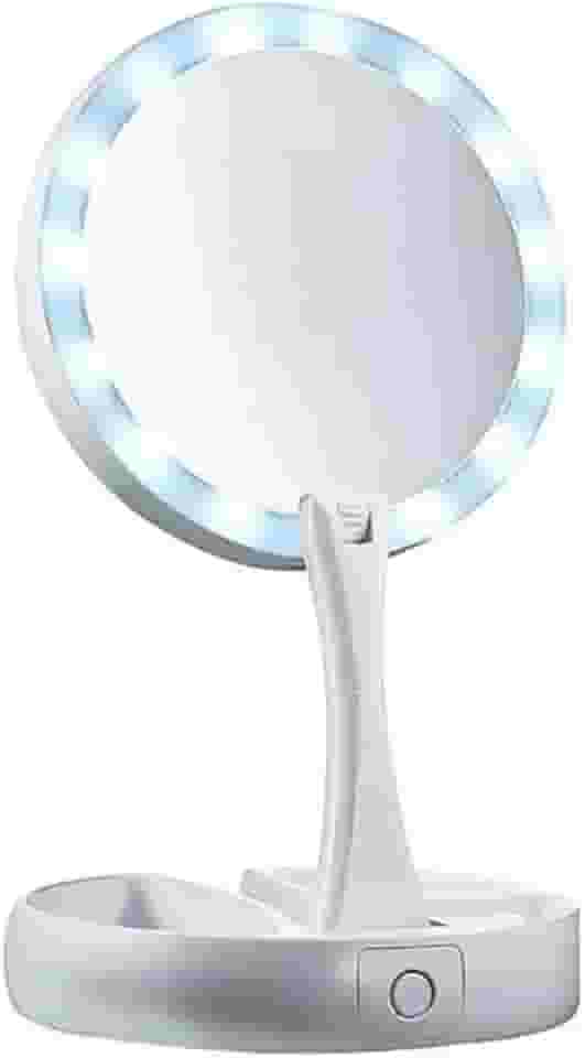 Espelho Facial Portátil de Camarim Retrátil Led Articulável Duas Faces para Maquiagem Barbear Aumenta 10X Premium