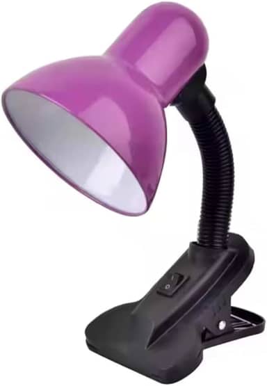 Luminária Articulada de Mesa com Presilha Tipo Clip para Estudo e Escritório – Ajustável e Econômica (Roxo)