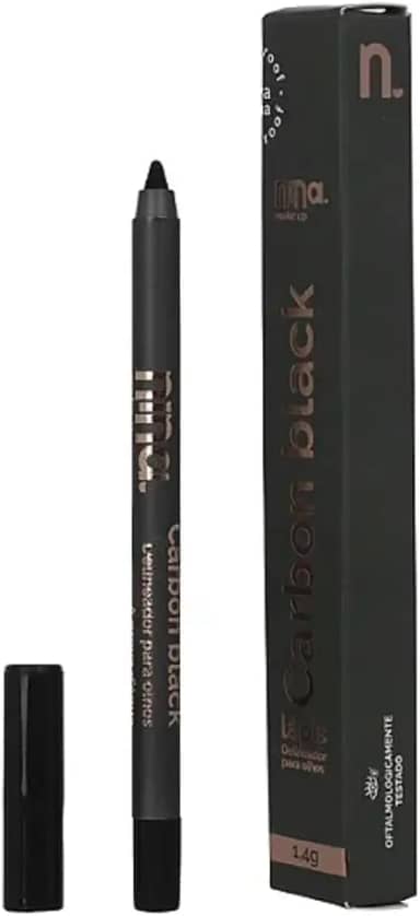 Lápis de Olho Carbon Black, Delineador em Lápis, Preto Intenso, Traço Macio e Preciso Nina Makeup