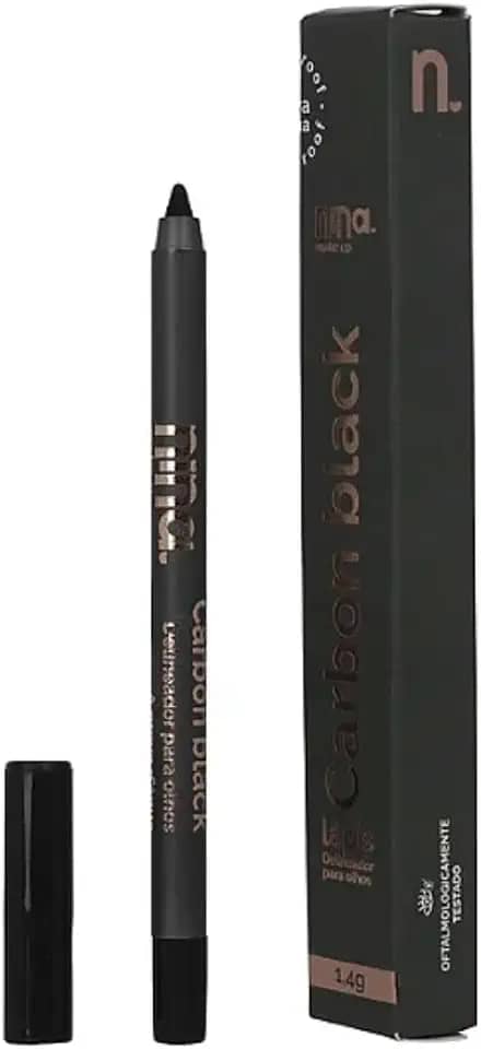 Lápis de Olho Carbon Black, Delineador em Lápis, Preto Intenso, Traço Macio e Preciso Nina Makeup
